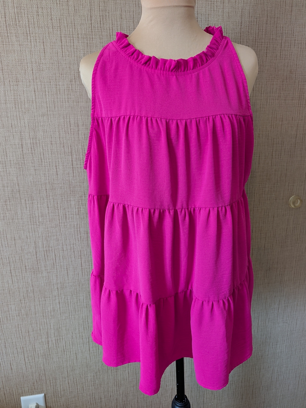 mittoshop Ruffle Neck Tiered Tank - Hot Pink